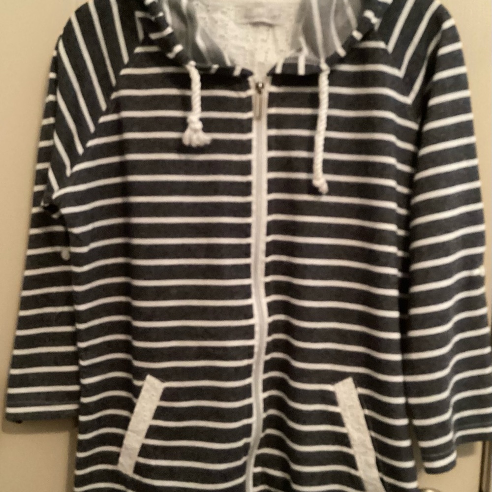 Striped Heather Denim and White Hoodie